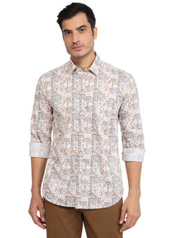 Parx - Slim Fit Printed Medium Brown Shirt