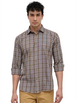 Parx - Dark Brown Slim Fit Checkered Shirt