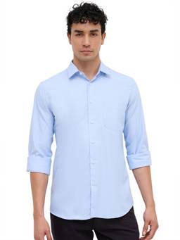 Parx - Medium Blue Slim Fit Solid Shirt