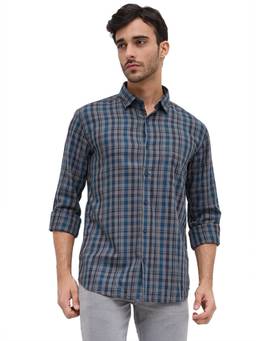 Parx - Slim Fit Checkered Dark Grey Shirt