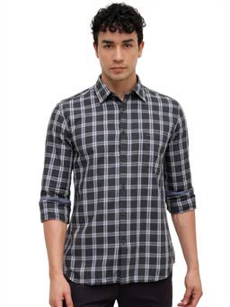 Parx - Dark Grey Slim Fit Checkered Shirt