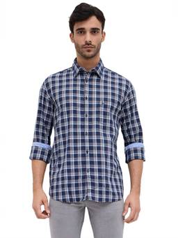 Parx - Slim Fit Checkered Dark Blue Shirt