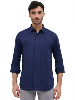 Parx - Slim Fit Solid Dark Blue Shirt
