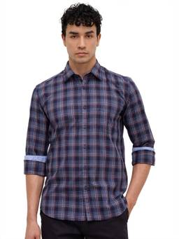 Parx - Dark Blue Slim Fit Checkered Shirt