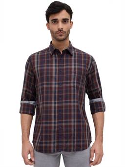 Parx - Slim Fit Checkered Dark Maroon Shirt