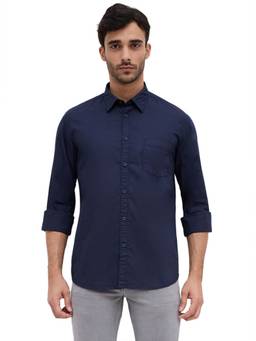 Parx - Slim Fit Solid Dark Blue Shirt