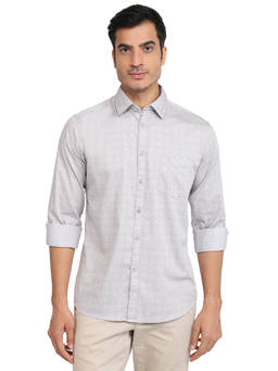 Parx - Dark Grey Slim Fit Printed Shirt