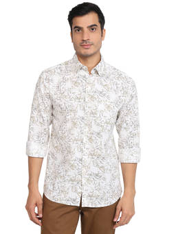 Parx - Medium White Slim Fit Printed Shirt