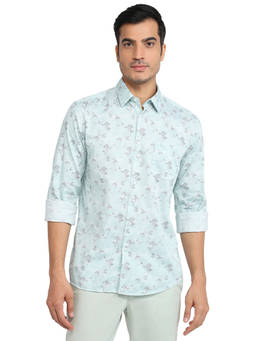 Parx - Medium Green Slim Fit Printed Shirt