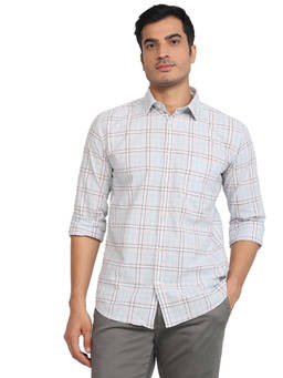 Parx - Light Blue Slim Fit Checkered Shirt