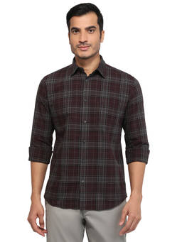 Parx - Dark Maroon Slim Fit Check Maroon Shirt