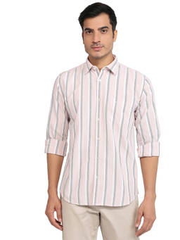 Parx - Light Pink Slim Fit Striped Shirt