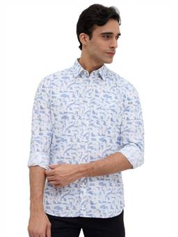 Parx - Slim Fit Printed Medium Blue Shirt