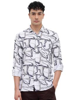 Parx - Slim Fit Printed White Shirt