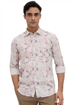 Parx - Slim Fit Printed Medium Peach Shirt