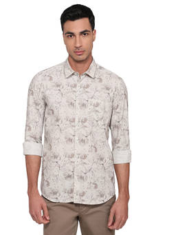 Parx - Slim Fit Printed Medium Fawn Shirt