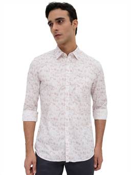 Parx - Slim Fit Printed Light Brown Shirt