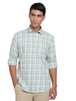 Parx - Slim Fit Checkered Medium Green Shirt