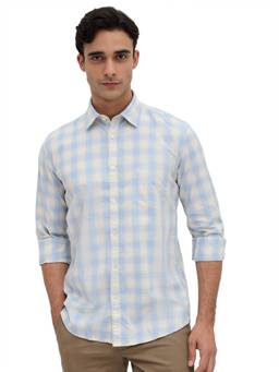 Parx - Slim Fit Checkered Medium Blue Shirt