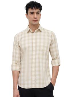 Parx - Slim Fit Checkered Medium Beige Shirt