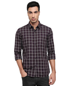 Parx - Slim Fit Checkered Dark Wine Shirt