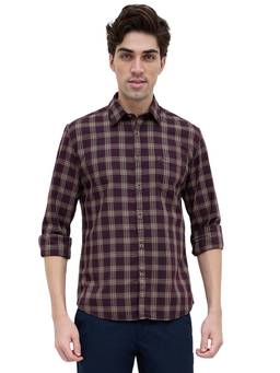 Parx - Slim Fit Checkered Medium Maroon Shirt