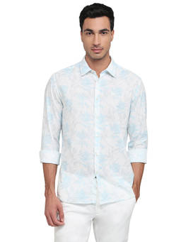 Parx - Slim Fit Printed Light Blue Shirt