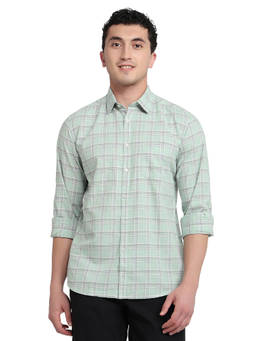Parx - Slim Fit Checkered Medium Green Shirt