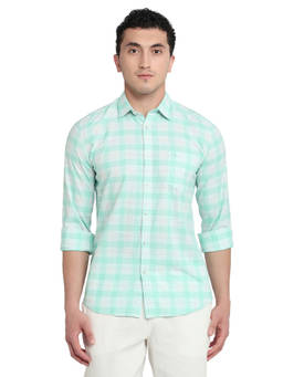 Parx - Slim Fit Checkered Medium Green Shirt