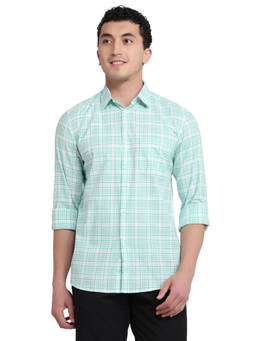 Parx - Slim Fit Checkered Medium Green Shirt