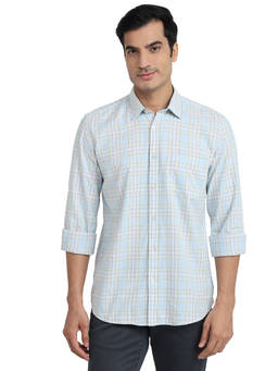 Parx - Slim Fit Checkered Dark Blue Shirt