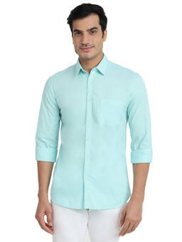 Parx - Slim Fit Solid Medium Blue Shirt