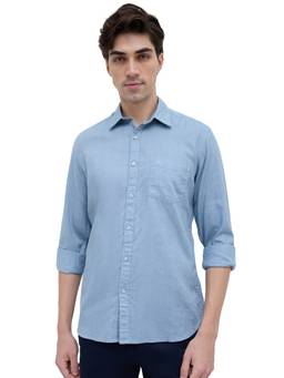 Parx - Slim Fit Self Design Medium Blue Shirt