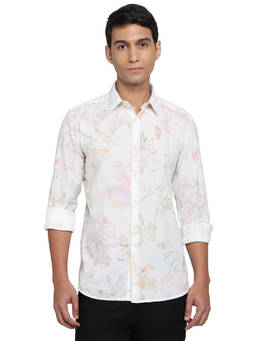 Parx - Slim Fit Printed White Shirt