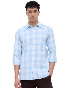 Parx - Slim Fit Checkered Medium Blue Shirt