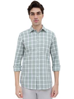 Parx - Slim Fit Checkered Medium Green Shirt