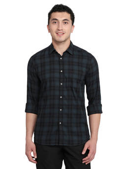 Parx - Slim Fit Checkered Dark Blue Shirt