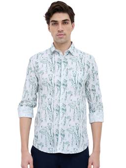 Parx - Slim Fit Printed Medium Green Shirt
