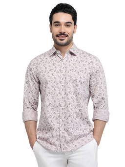 Parx - Slim Fit Printed Medium Pink Shirt