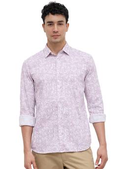 Parx - Slim Fit Printed Medium Pink Shirt