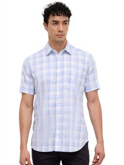 Parx - Light Blue Slim Fit Checkered Shirt