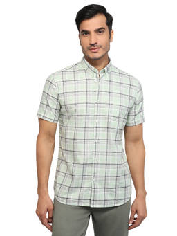 Parx - Slim Fit Checkered Medium Green Shirt