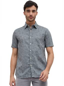 Parx - Slim Fit Printed Dark Grey Shirt