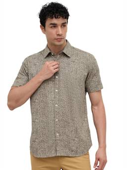 Parx - Dark Brown Slim Fit Printed Shirt