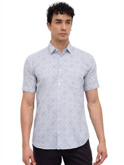 Parx - White Slim Fit Printed Shirt