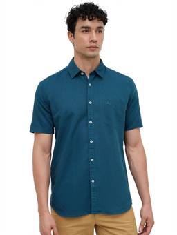 Parx - Dark Petrol Slim Fit Solid Shirt