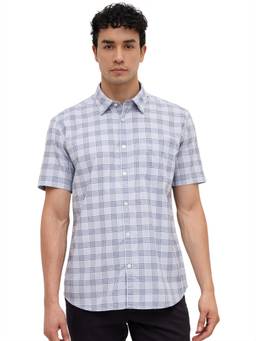 Parx - Light Blue Slim Fit Checkered Shirt