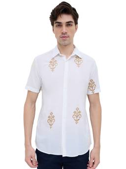 Parx - Slim Fit Embroidered White Shirt