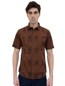 Parx - Slim Fit Embroidered Dark Brown Shirt