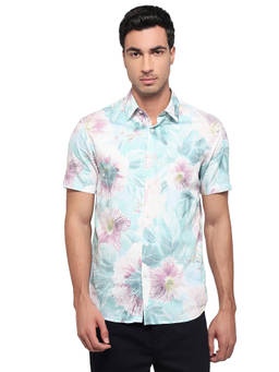 Parx - Slim Fit Printed Light Grey Shirt